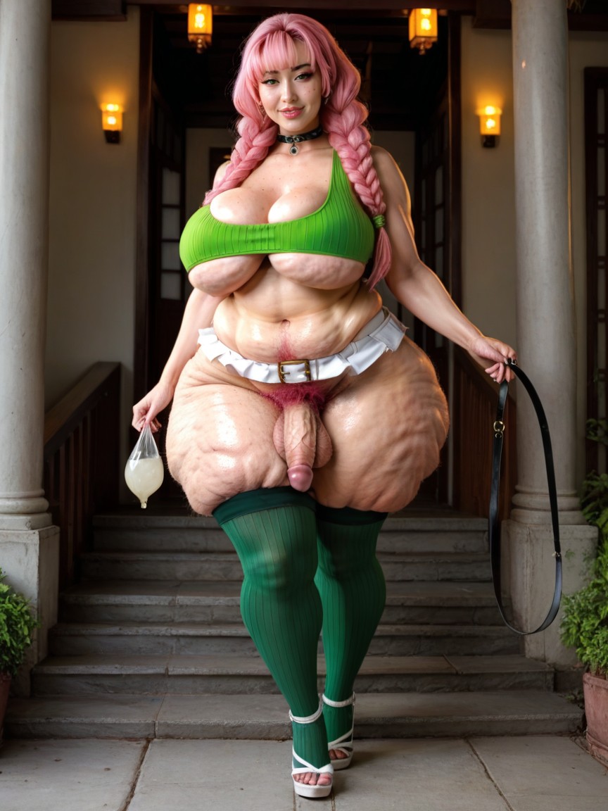 Pleated Skirt, Fading Into A Lime Green Color At The Halfway Point, Cellulite Porno IA transsexuelle
