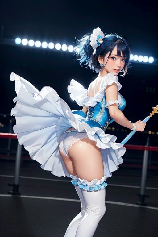 Full Body, Night City Skyline In Background, Middle Breasts Pornografia asiática com IA