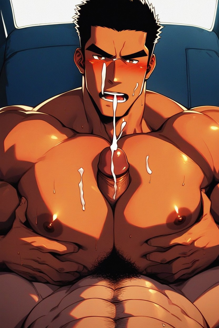 Between Pectorals, Large Pectorals, Thick Eyebrows 게이 AI 포르노