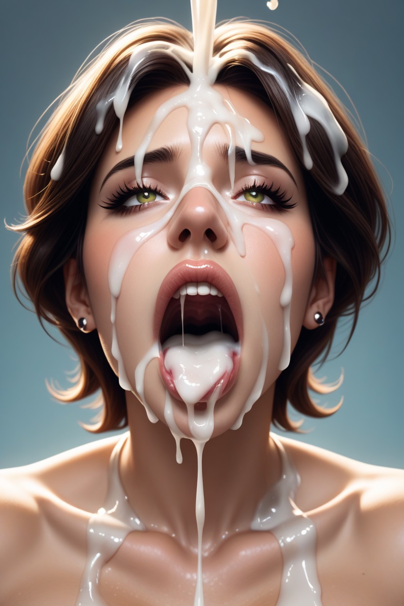 Cheecks Covered In Cum, Closeup View Of Mouth Filled With Cum, 18+ AI Porn