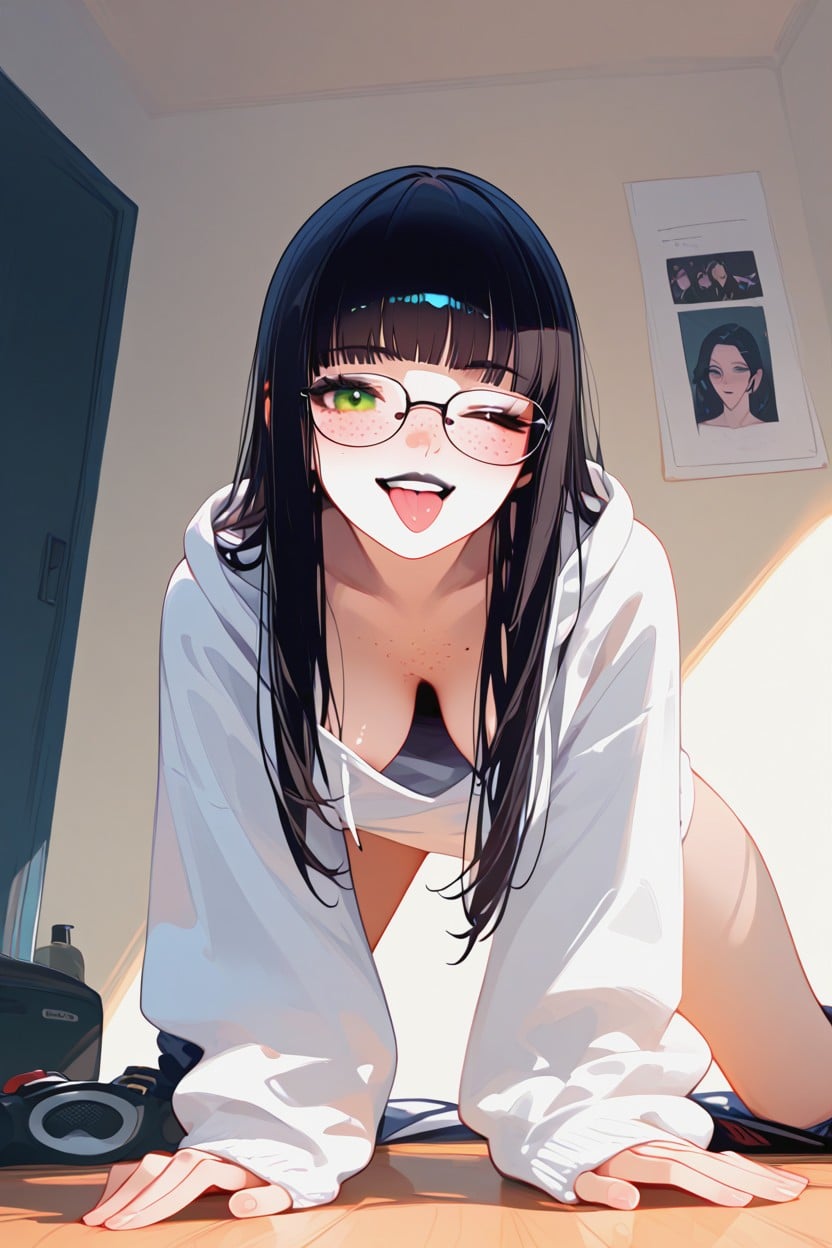 White Pale Skin, Makeup, Freckles Hentai AI Porn