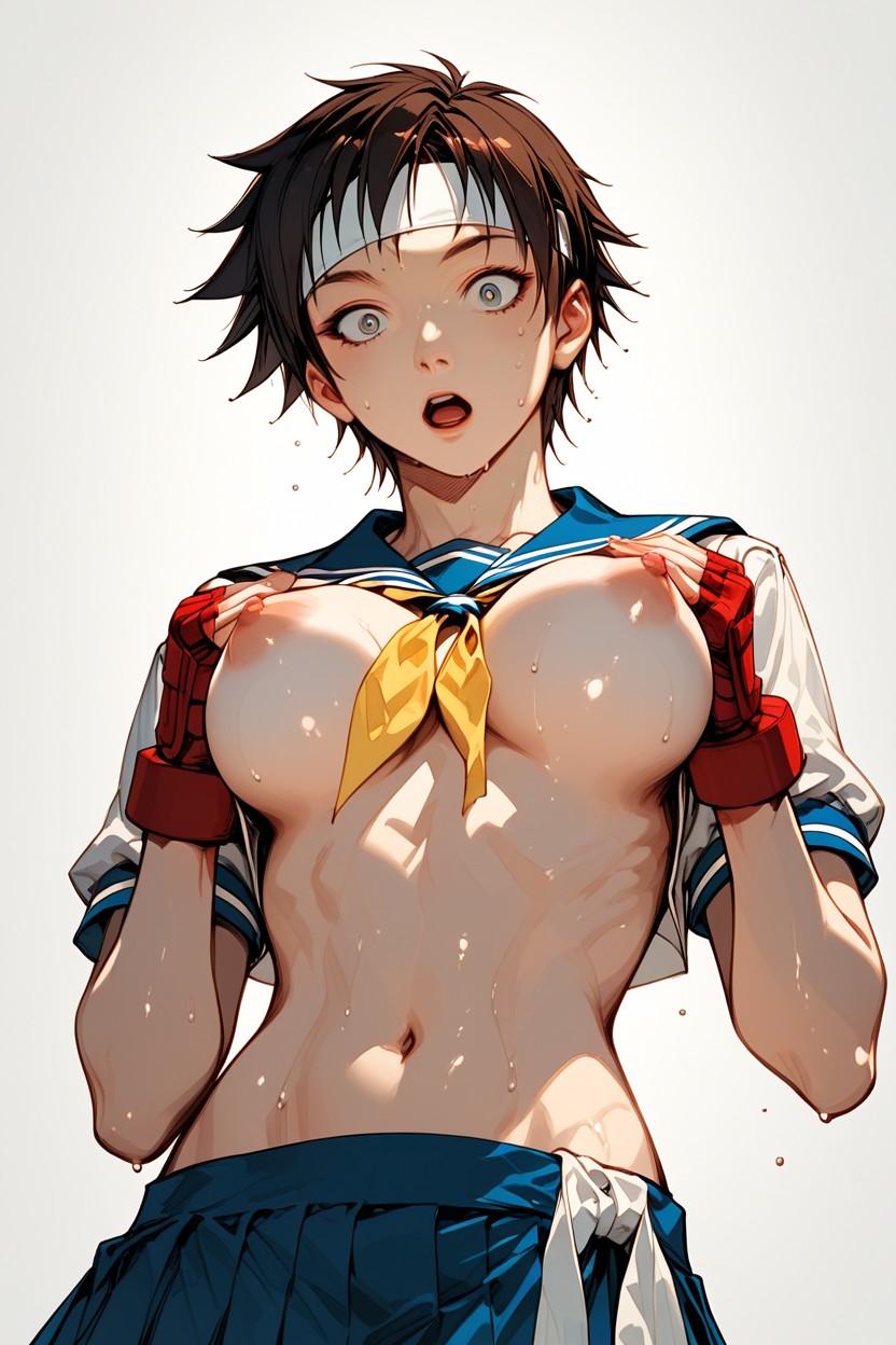 Sakura Kasugano From Street Fighter, White Socks, Red Fingerless Gloves Hentai AI Porn