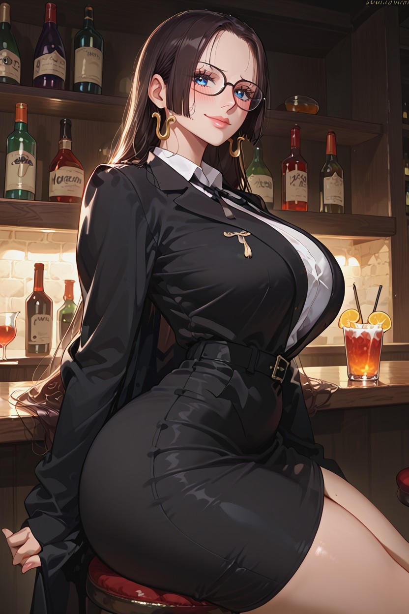 Red Ambient Light, Boobs Against The Bar, Rounded Breasts AI Porn