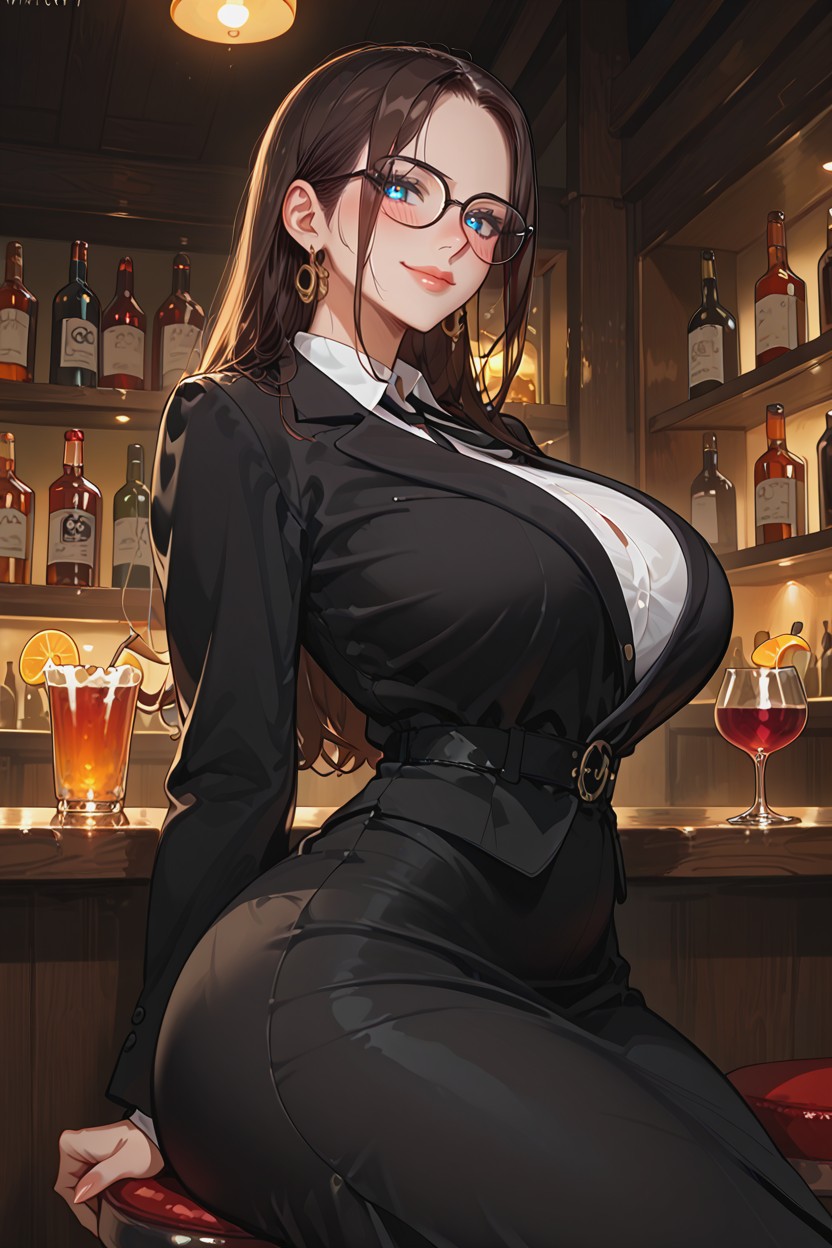 Black Framed Glasses, Brunette, With A Voluptuous And Curvy Body Radiating Raw Sensuality AI Porn