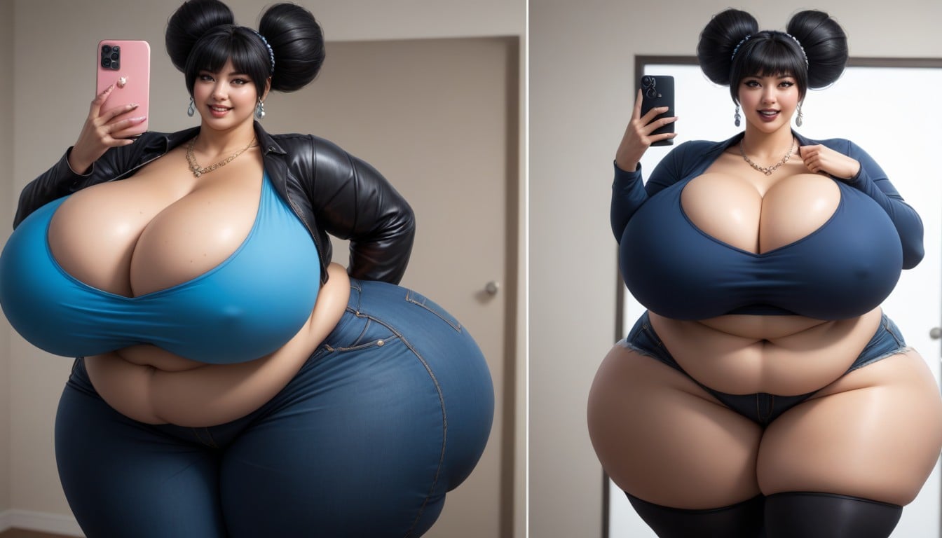 Hyper Fat Thick Curvy Fuller Figured Asian American College Woman, Thick Thighs, Mega Fat Gothic BBW AI Porn