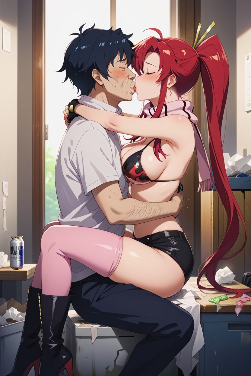 Thigh High Pink Stockings, Sitting Upright, Nipple Hentai AI Porn