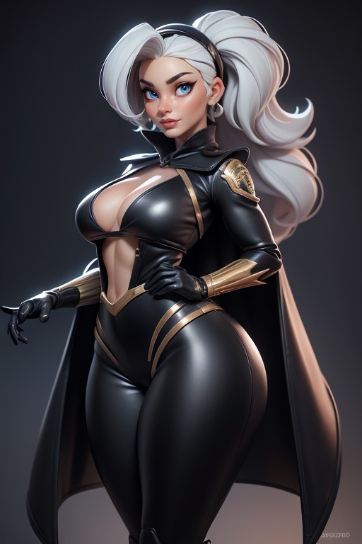 Long Flowing White Hair, Brown Skin, Dark Brown African Skin Tone Hentai AI Porn