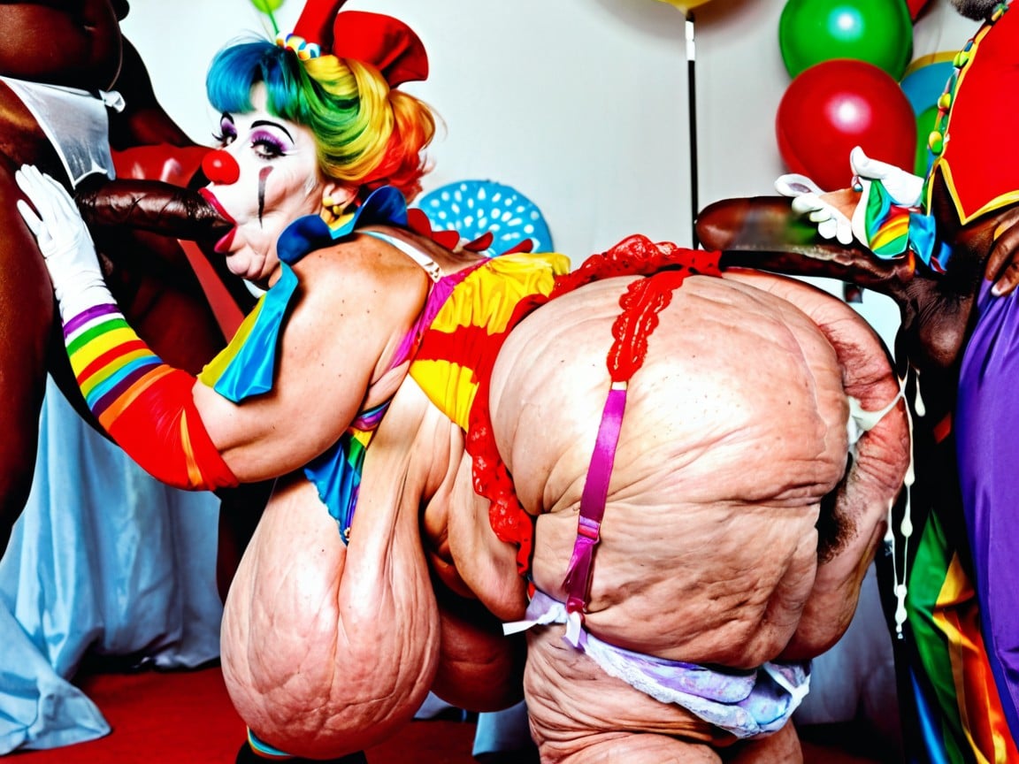Hyper Black Cock, Heavy White Makeup, Elderly Clown BBW AI Porn