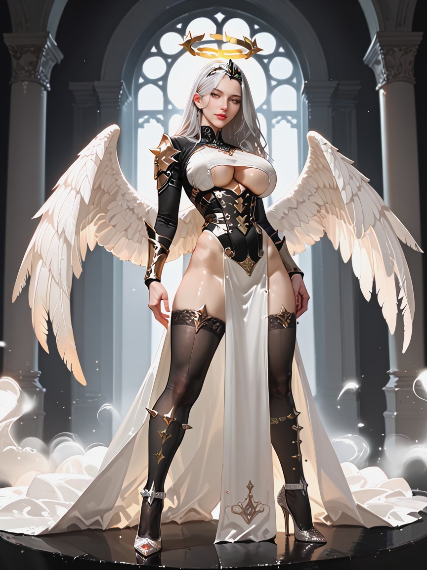 Soft Light Beams, Super Tight White Nylon Stockings, Full Body Hentai AI Porn