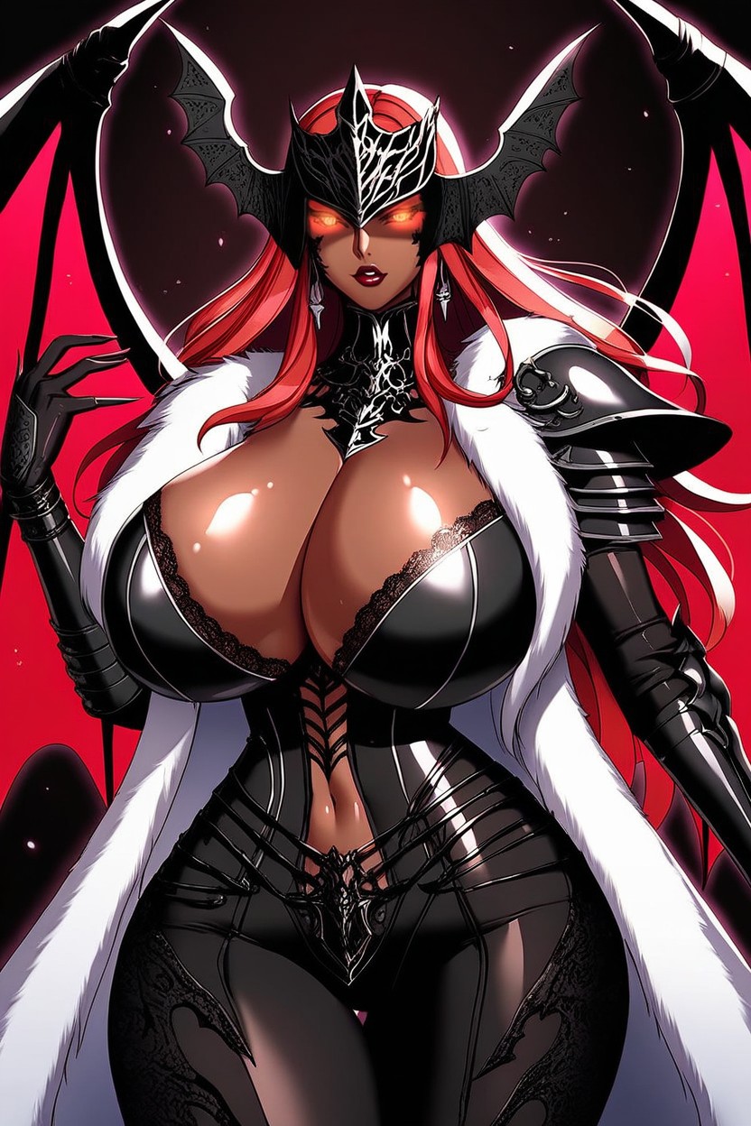Noble, Scarlet Red Hair With Black Highlights, Shoulder Armor Latina AI Porn