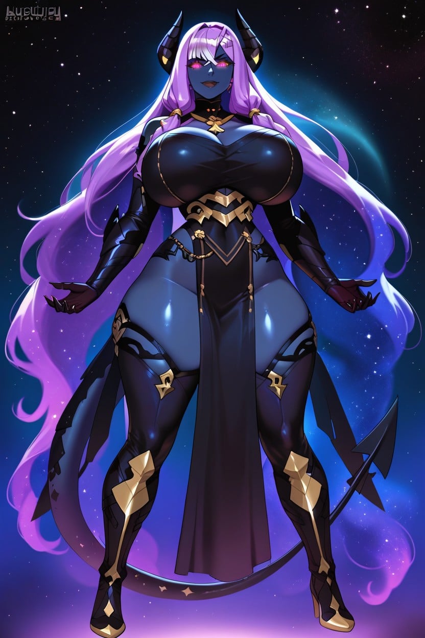 Sparking Nebula Blue Skin, Glowing Eyes, Front View Hentai AI Porn