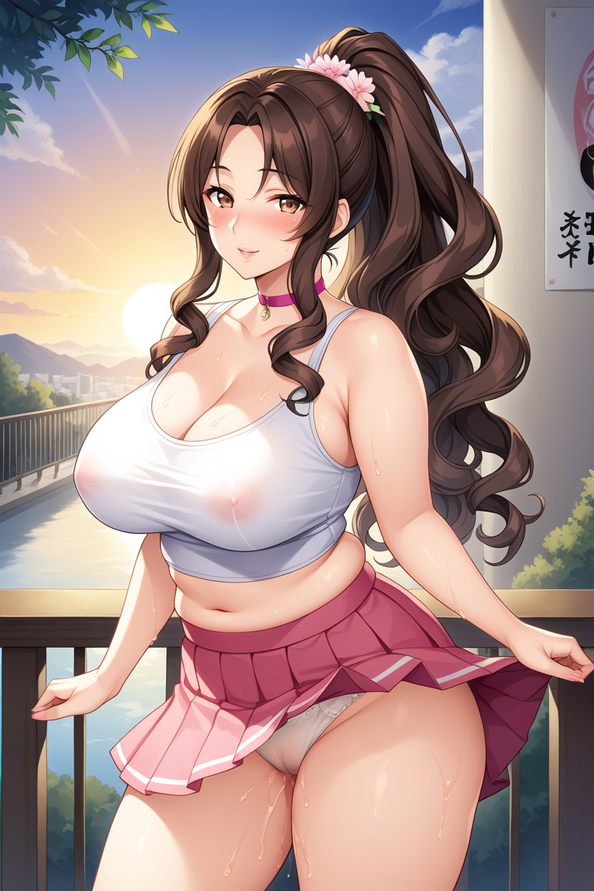 Curly, White Crop Top, Playful Pose Hentai AI Porn