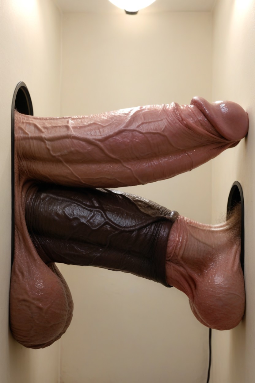 Crotch Level, Close Up Of An Erect Penis With Enormous Veiny Testicles, Hdr Porno IA Gay