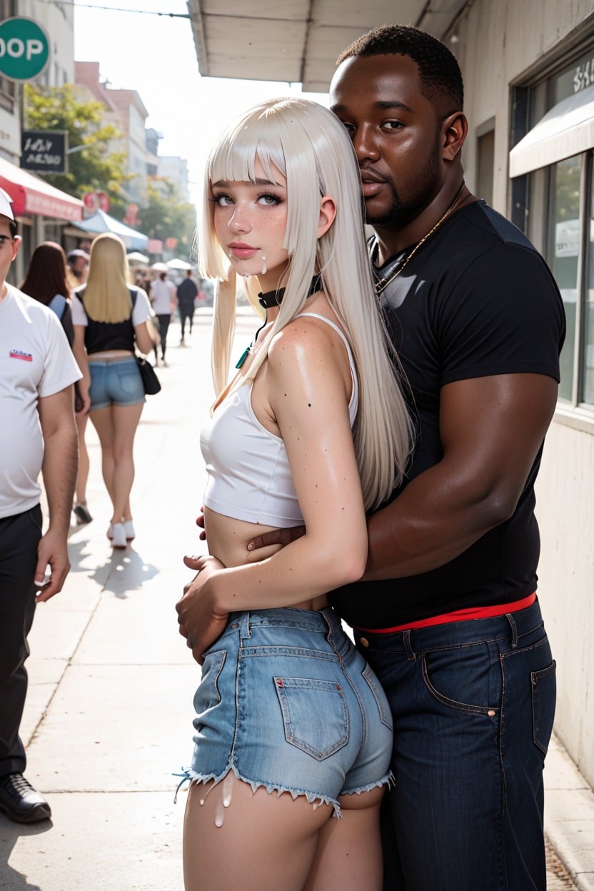 Jean Shorts, Man Groping Woman, Soft Light AI Porn