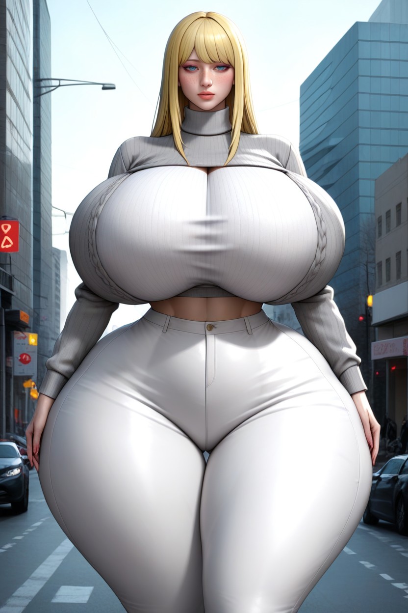 Pale White Skin, Gigantic Colossal Hyper Breasts, Huge Massive Ass AI Porn