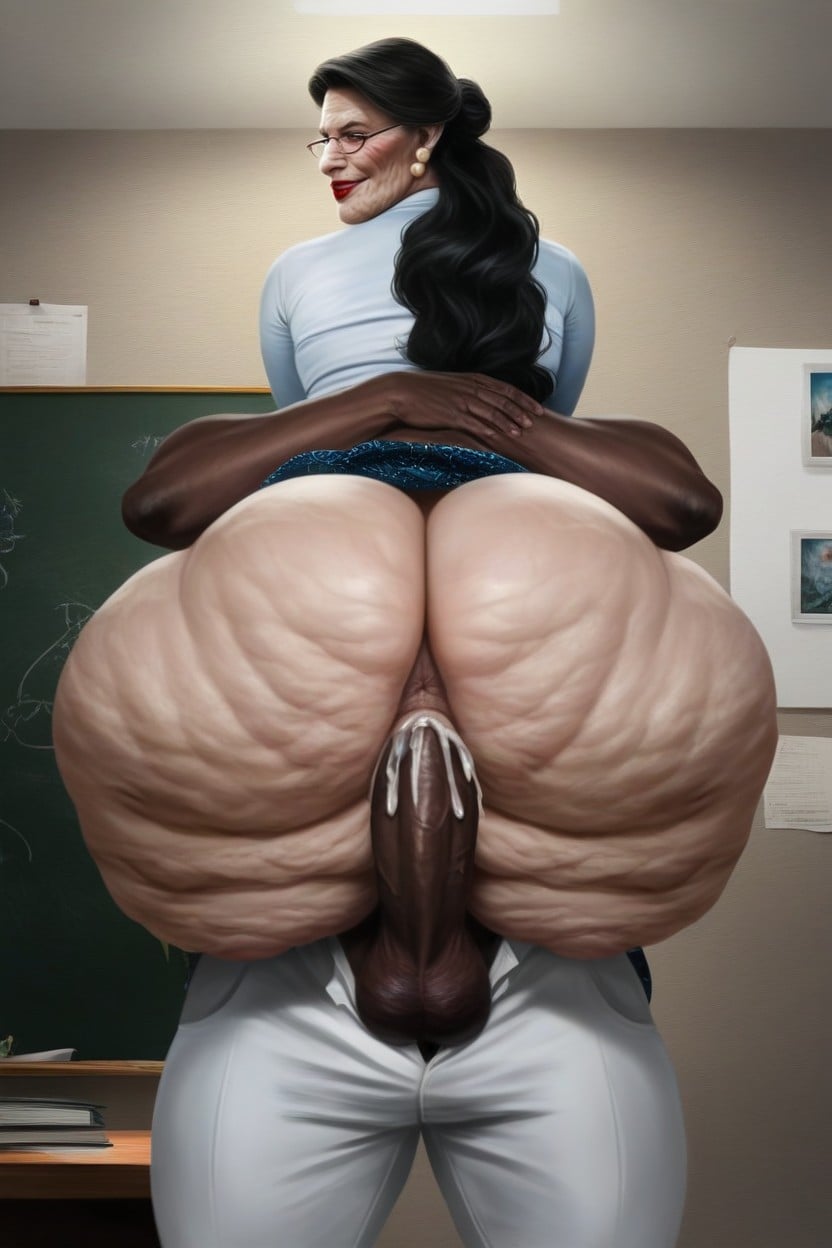Skirt, Extremely Wide Hips, Booty Cheeks Extremely Huge AI Porn