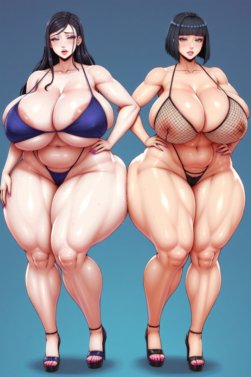Three Woman With Hyper Sized Breasts, Bangs, Perfect Face AI Porn