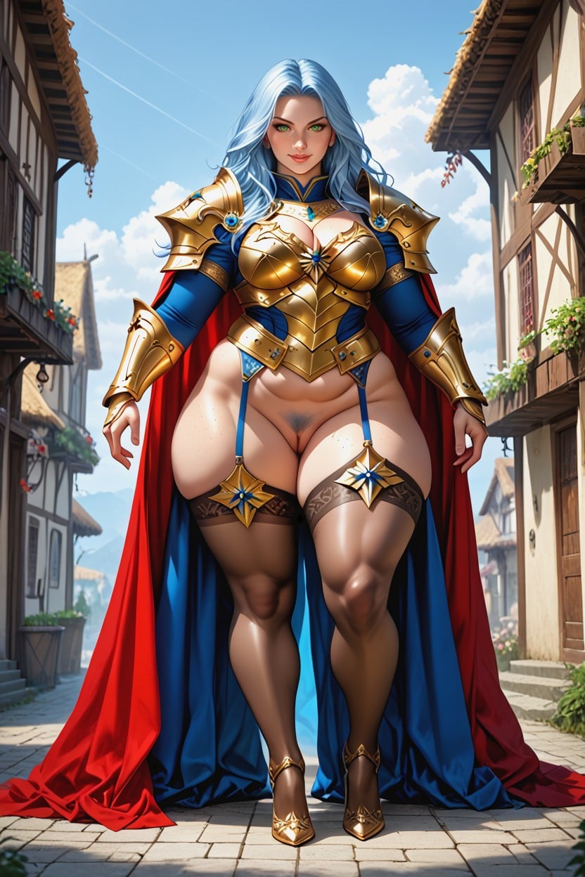 Golden Armour, European Village, Cleavage AI Porn