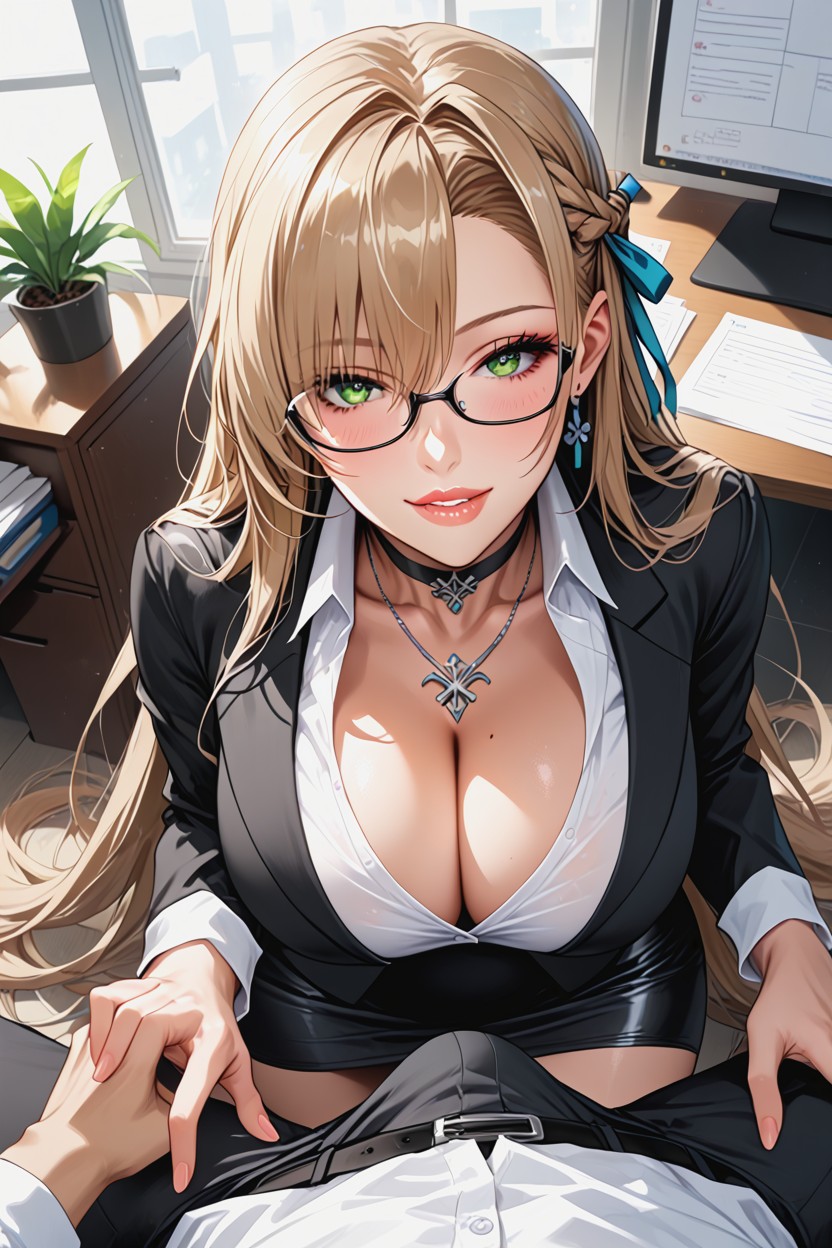 Blonde Hair, Standing Spectator, Long Braid Hentai AI Porn