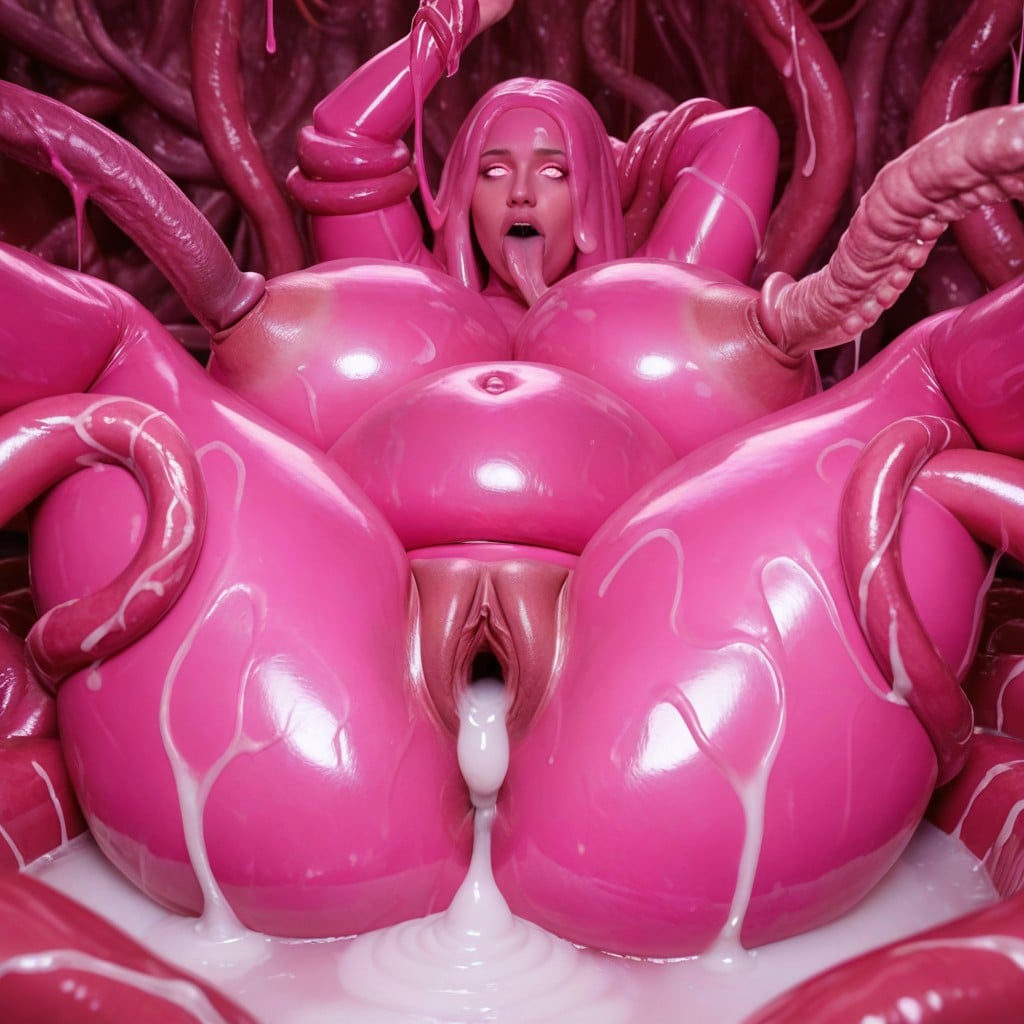 Woman Inside Tentacle Flesh, Chica De Limo, Ojos Rosas Porno IA