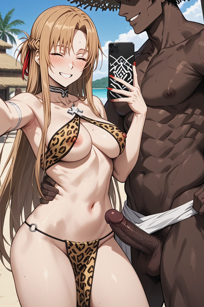 Straw Hat, Cocks Are Touching Asuna, One Is Groping Asuna Porno IA