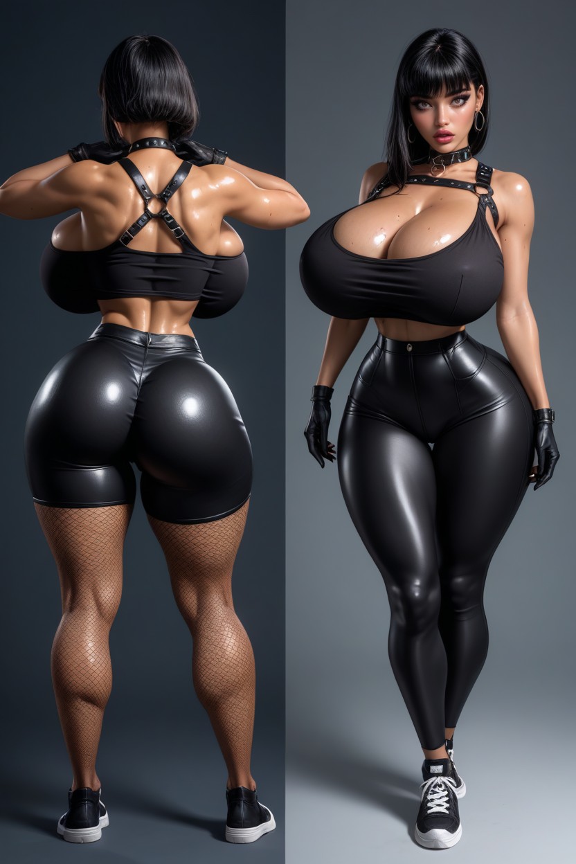 Bubble Butt, Big Butt, Black Fishnets Pantyhose Under Clothes AI Porn