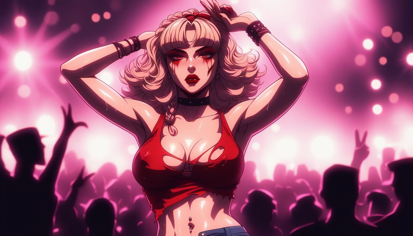 Mascara Make Up, Torn Tank Top With Print On, In The Crowd AI Porn