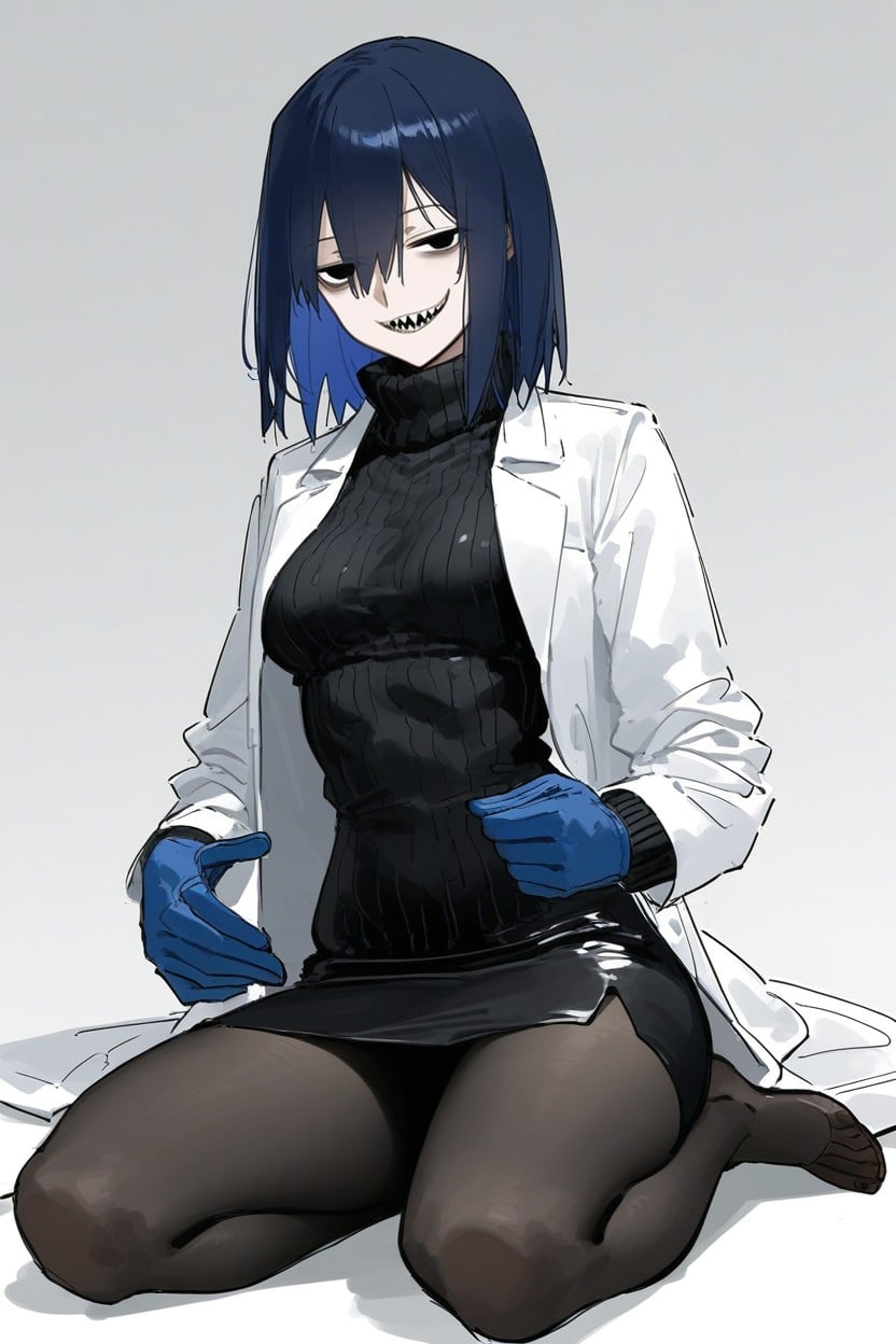 Sitting, Large Head, Black Pantyhose Hentai AI Porn