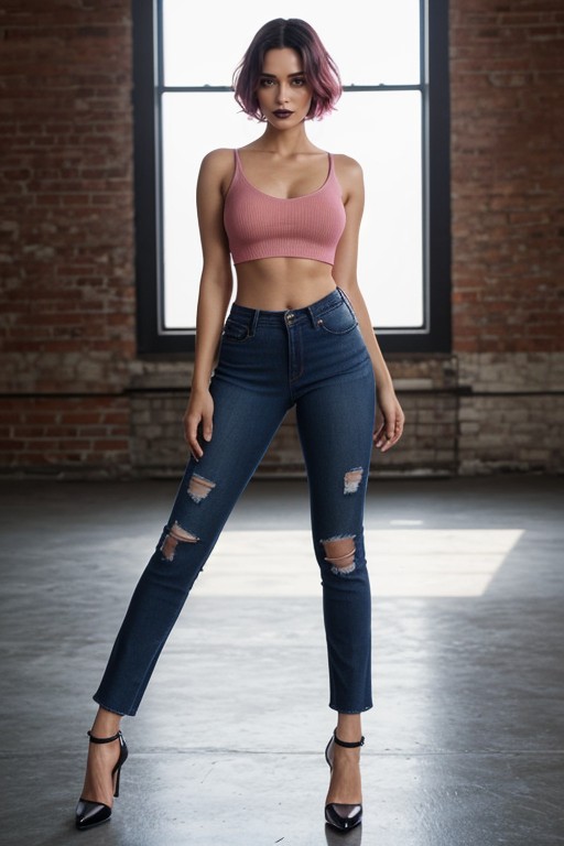 Ribbed Weave Visible, Stitching Visible, A Gothic Supermodel Stands In Full Body Frame AI Porn
