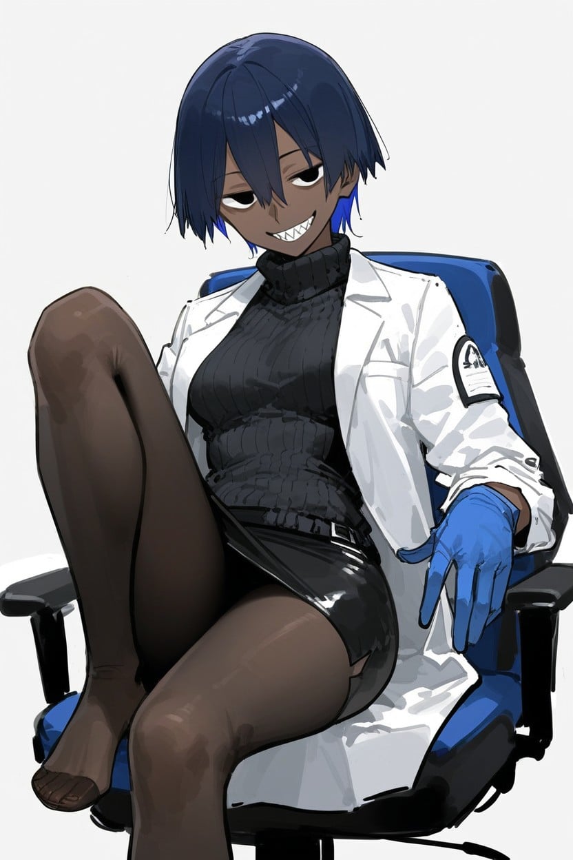 Sitting On Office Chair, Dark Skin, Large Eyes Hentai AI Porn