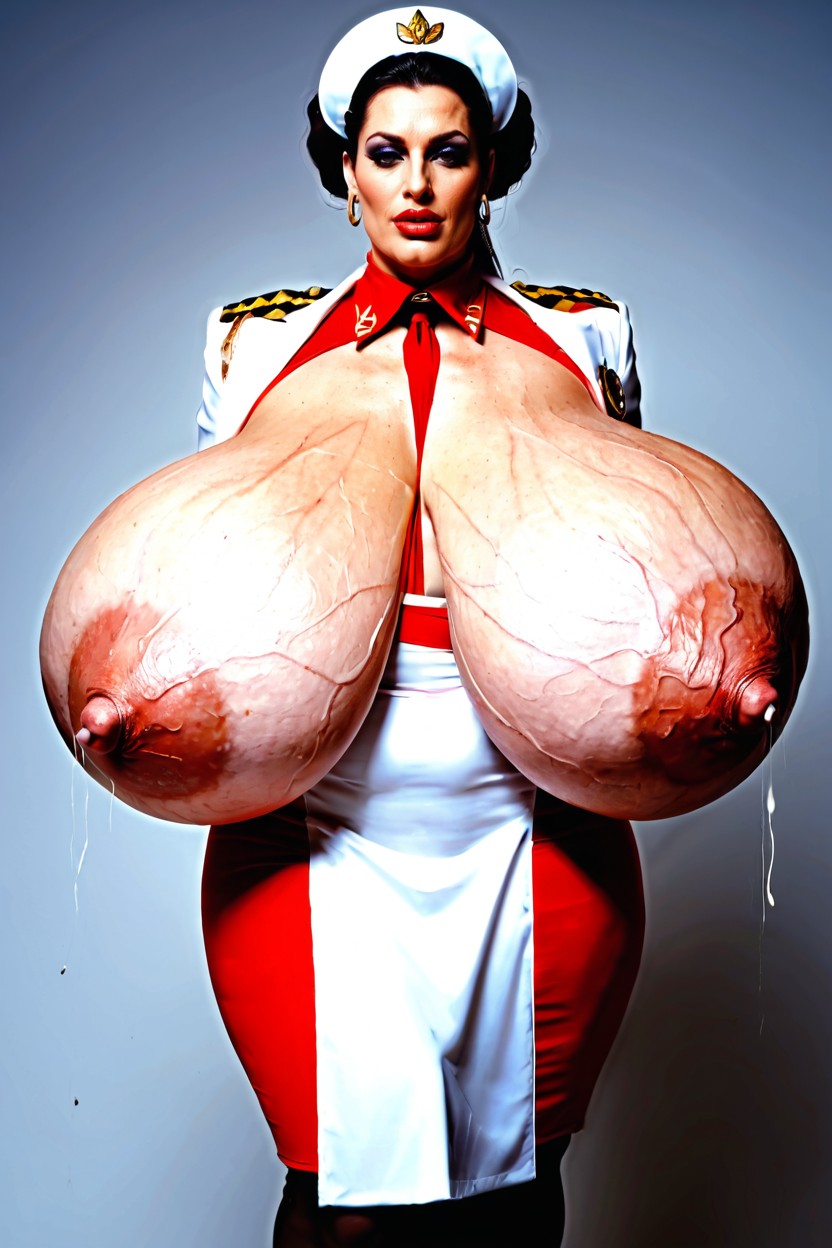 Wide Cleavage, Gigantic Breasts, Simple Background AI Porn