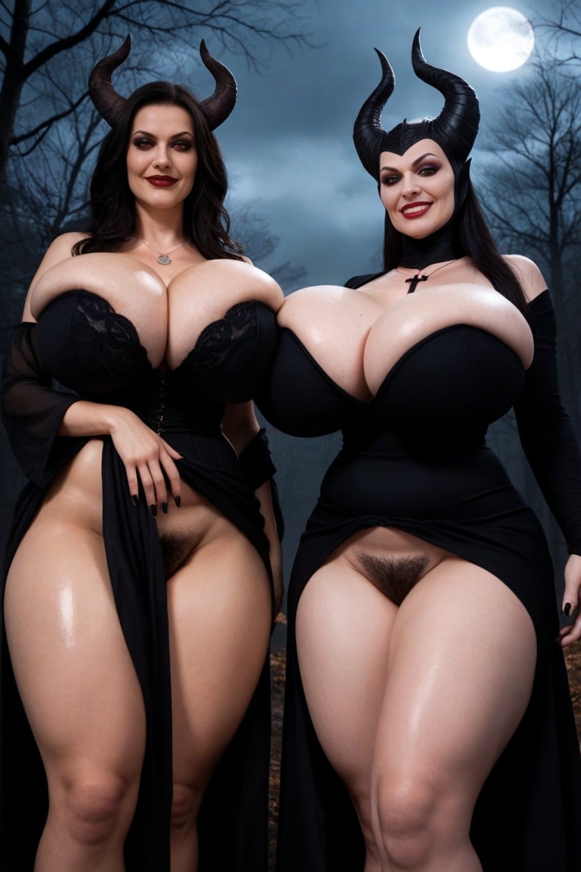 Bust Shot, Standing In Spooky Scary Foggy Forest, Oiled Breast Cleavage AI Porn
