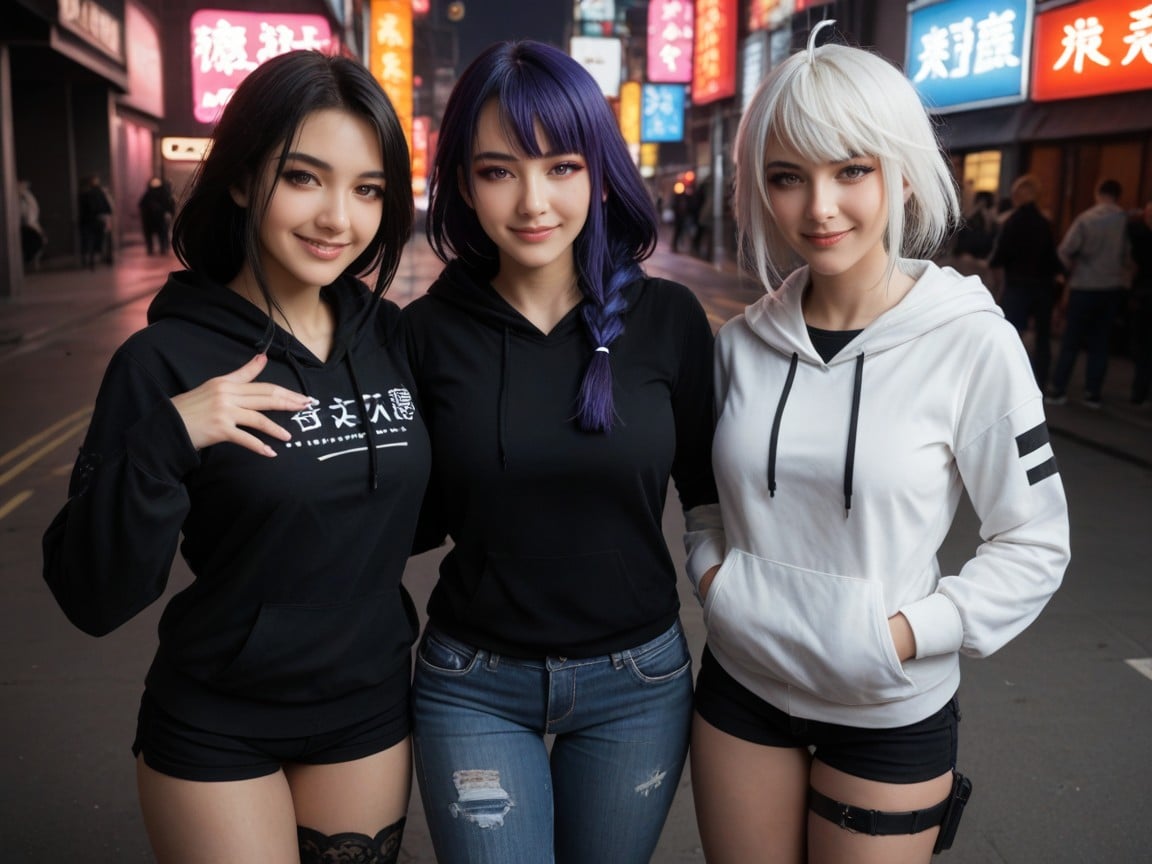 Hoodie, Single Side Braid, White Blouse AI Porn