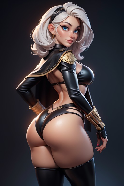 Muscular Arms, Black Cape With Gold Lining On The Edges, Long White Hair Hentai AI Porn