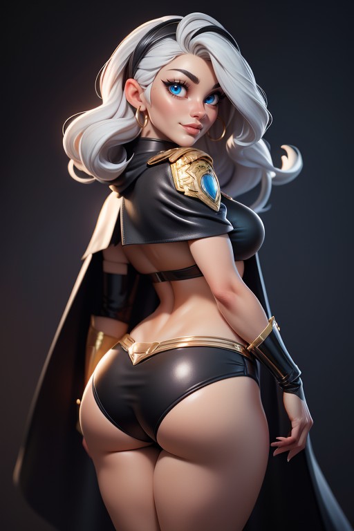 Brown Skin, Black Cape Covering Shoulders, Black Cape With Gold Lined Collar Hentai AI Porn