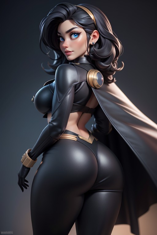 Bikini, Black Cape With Gold Lined Collar, Muscular Arms Hentai AI Porn