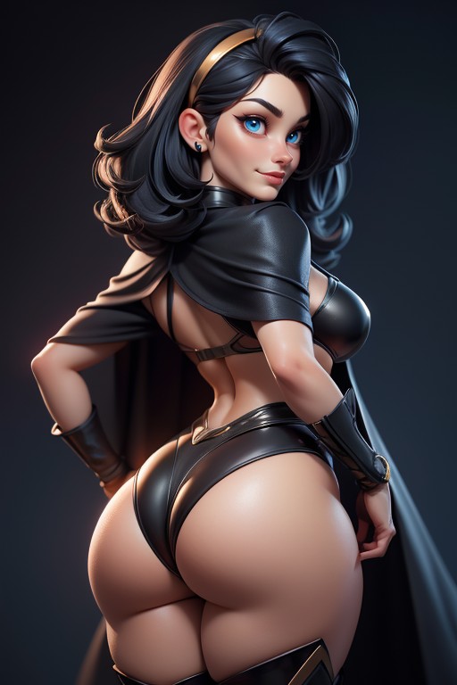 Bikini, Black Cape With Gold Lined Collar, Large Breasts Hentai AI Porn
