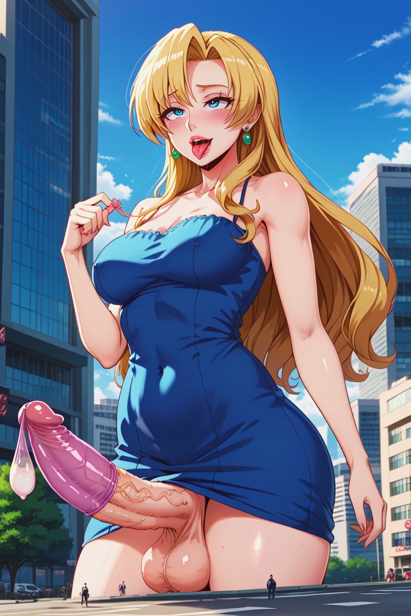 Puffy Lips, Condom, City Background AI Porn