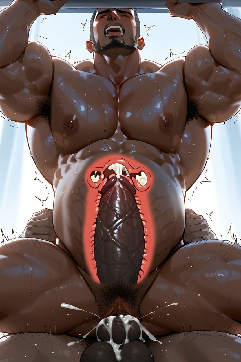Moaning, Stretch Marks, Dark Skin Man With Pussy Pornografia gay com IA