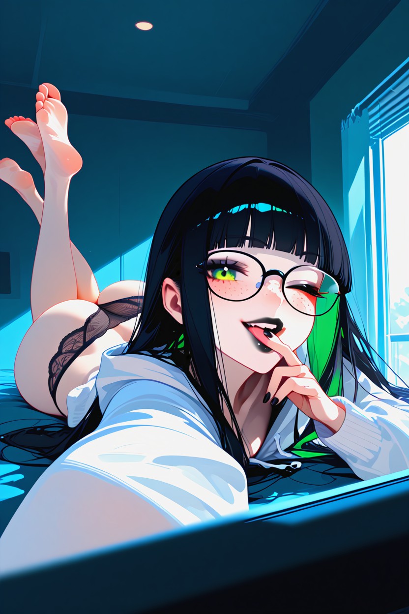 Big Lips, Blunt Bangs, Tongue Out Hentai AI Porn