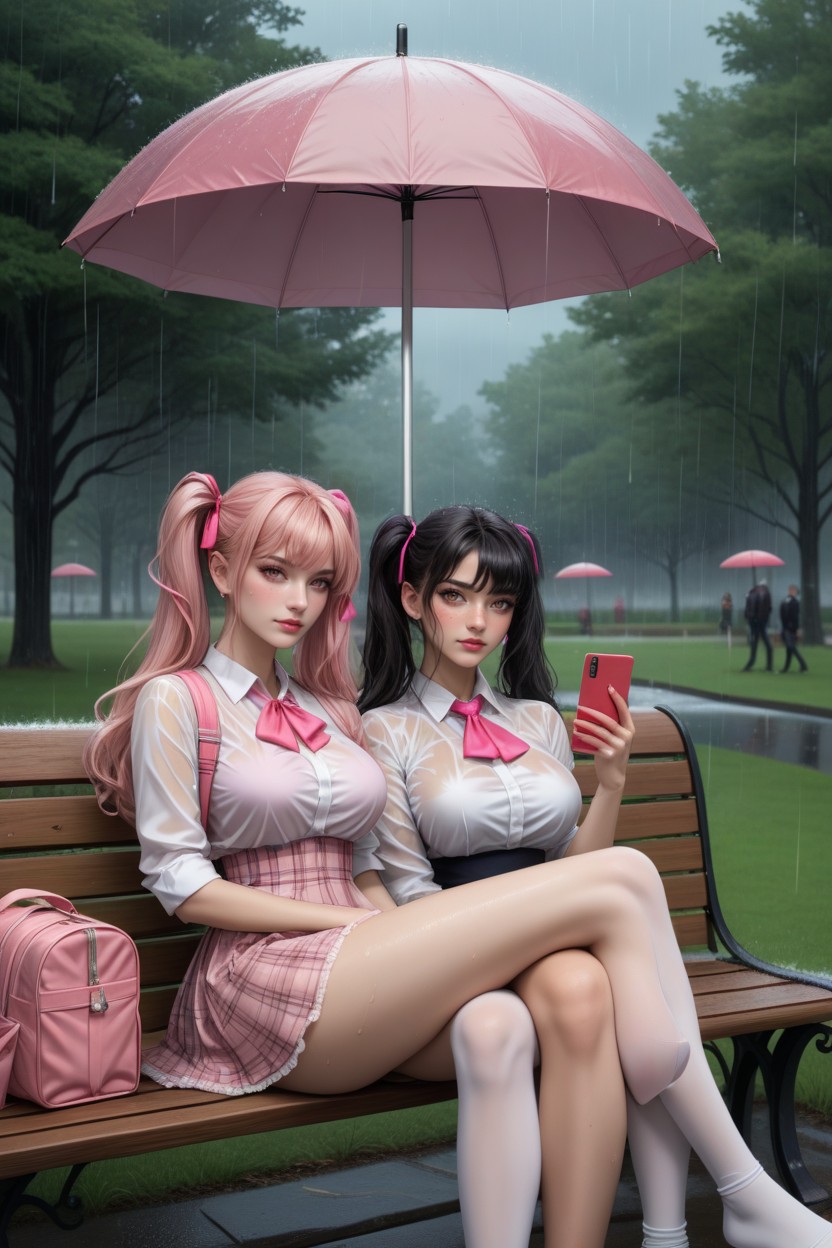 Hands In Lap, Heavy Rain, Warm Early Morning Light AI Porn