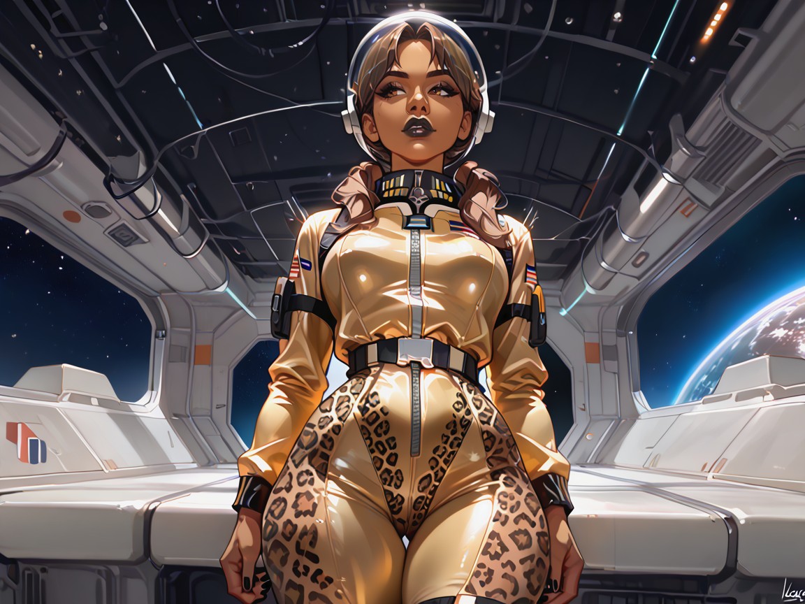 Bounce Lines, Leopard Print Space Suit, Ultra Detailed AI Porn
