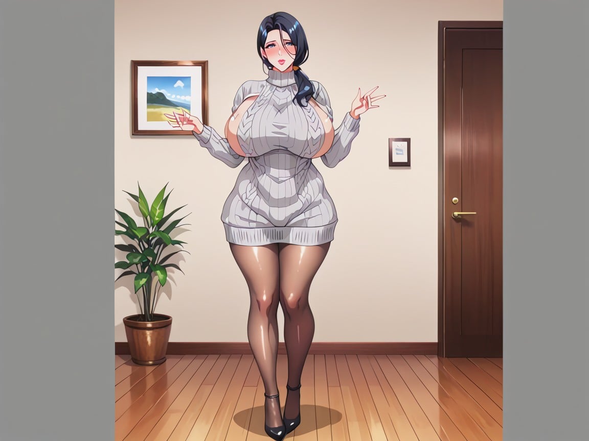 Living Room, Detailed Face, Plump Thick Full Lips Hentai AI Porn