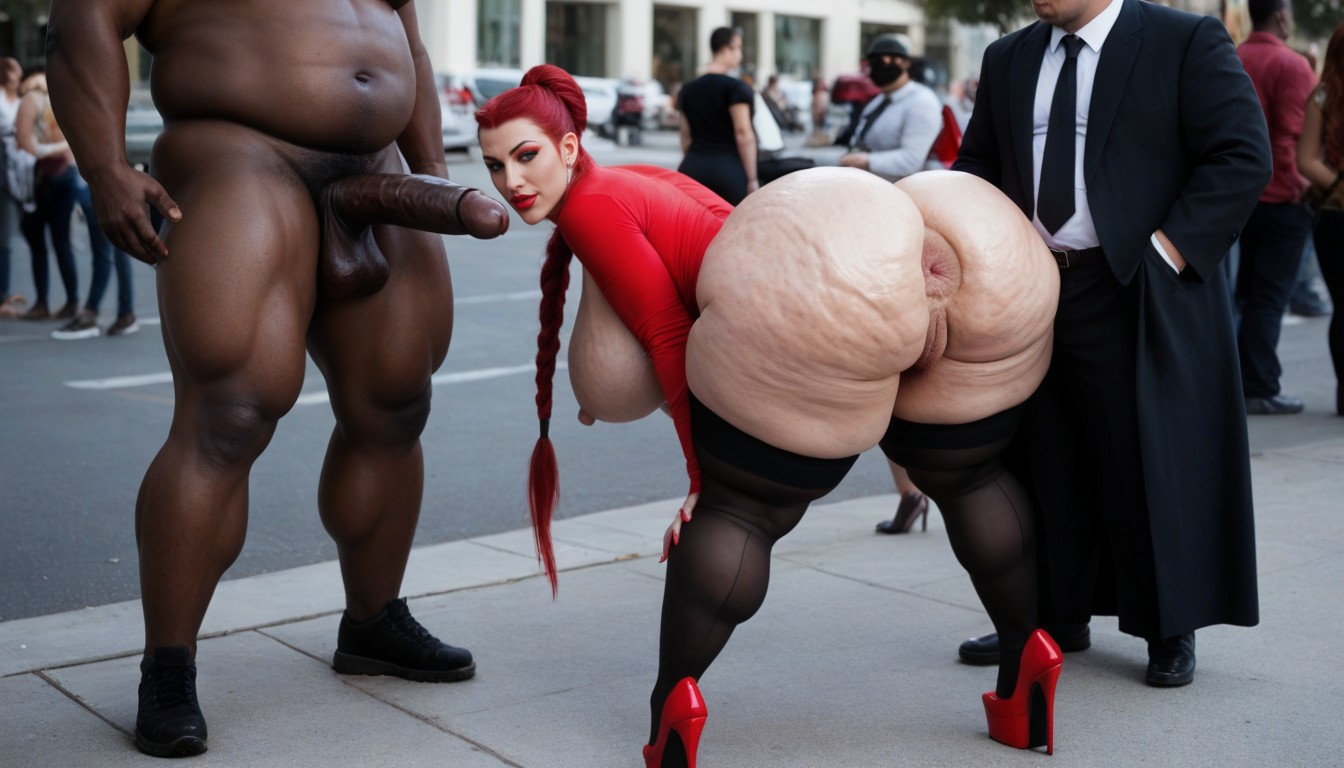 Huge Fat Black Cock Wasp Waist, Big Wide Hips, Stroking Against Ass AI Porn