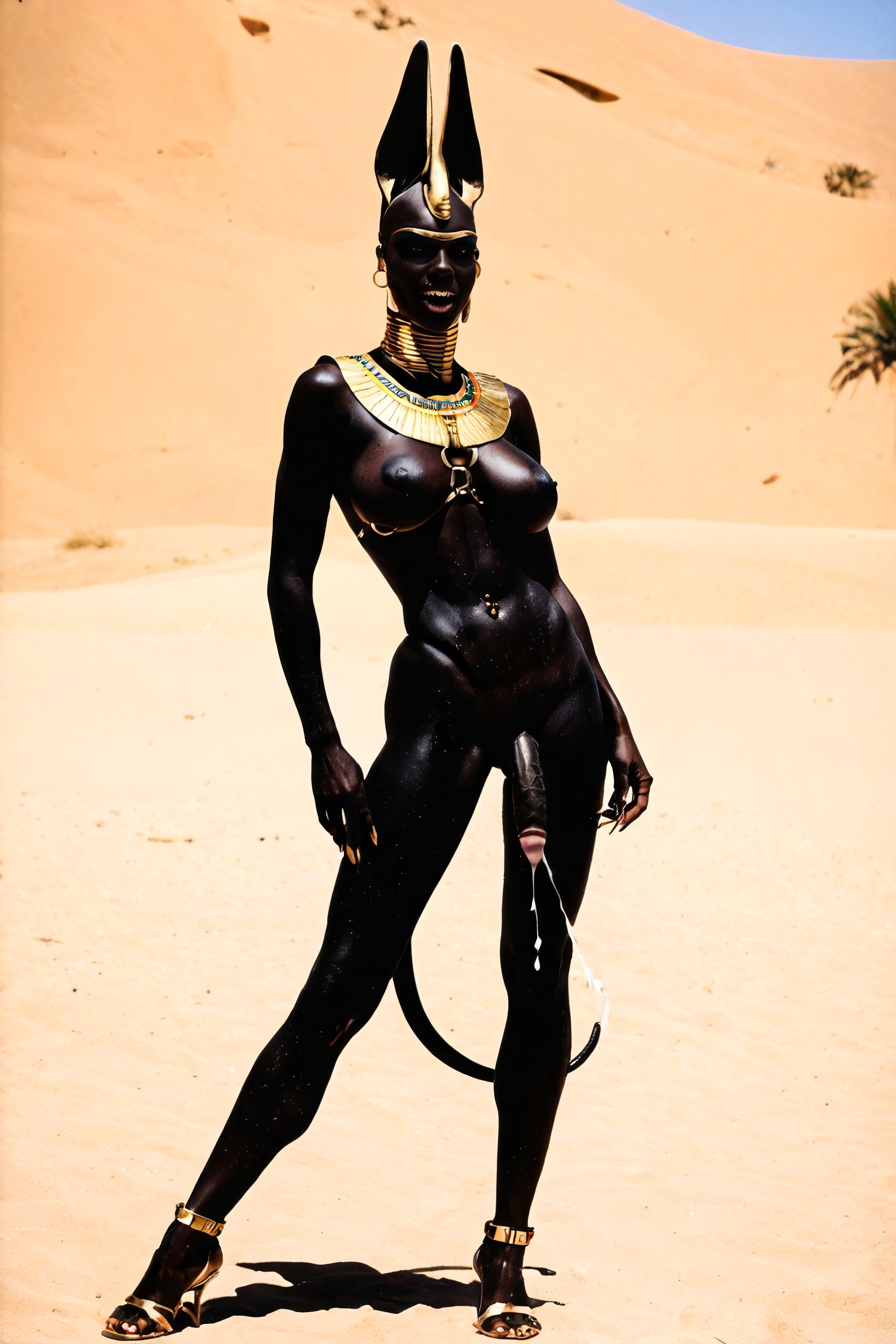 Navel Piercing, Black Nipples, Egyptian Female Ebony AI Porn
