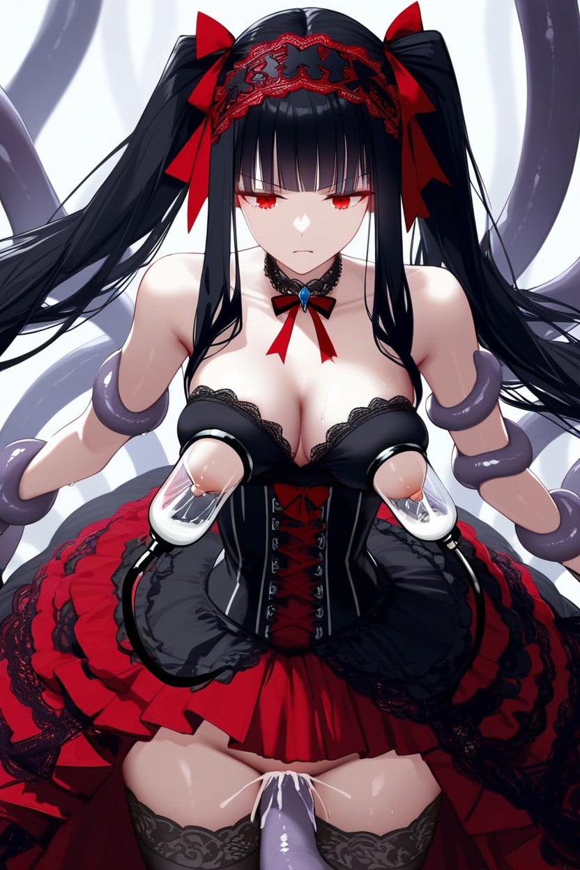 Pure Black Hair, Fucked By Huge Tentacles, Tentacles Grabbing Waist Hentai AI Porn