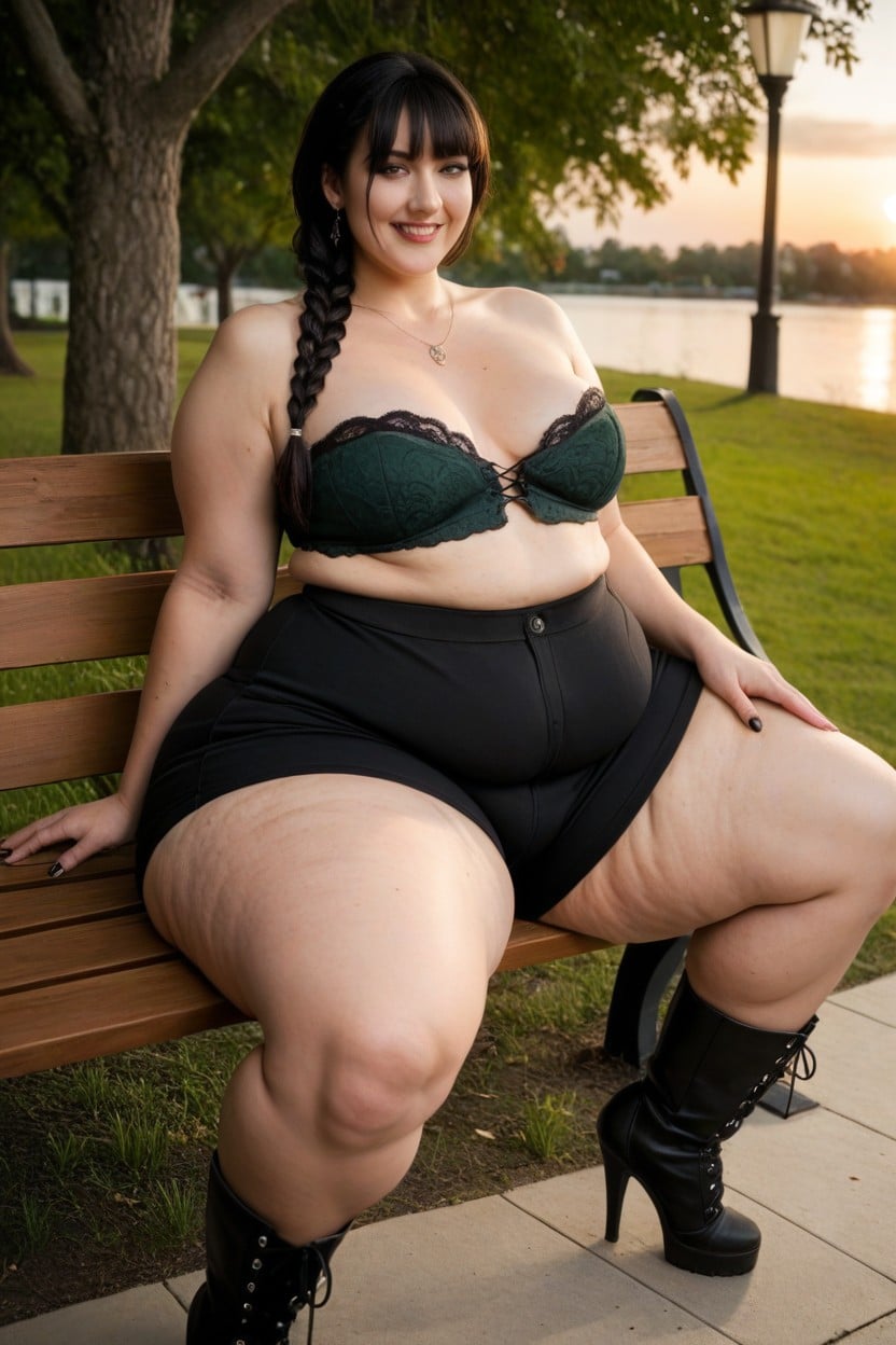 Small Breasts, Smiling Happily, Sunset BBW AI Porn