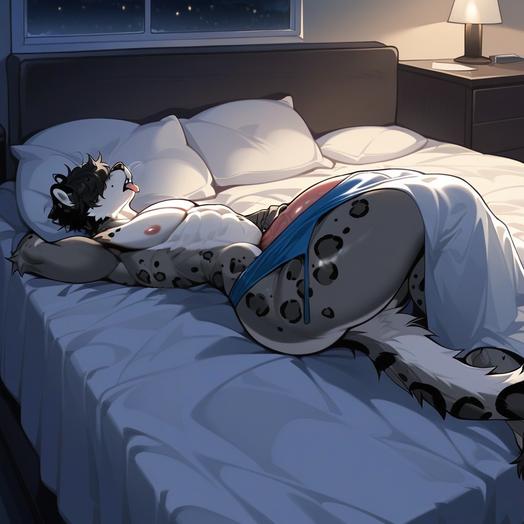 Underwear Down, On Back, Side View Furry AI Porn