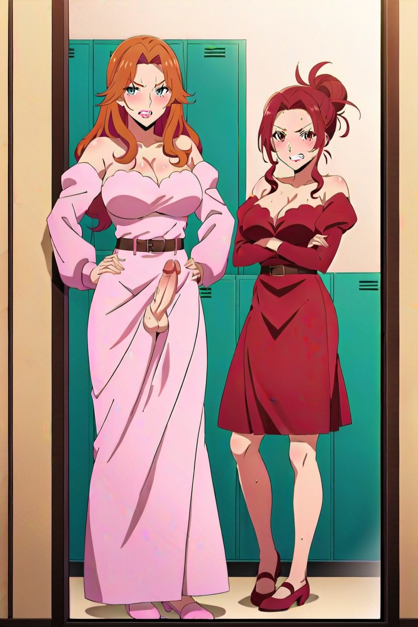 Medium Size Breasts, Puffy Pink Sleeves, Mirror Behind AI Porn