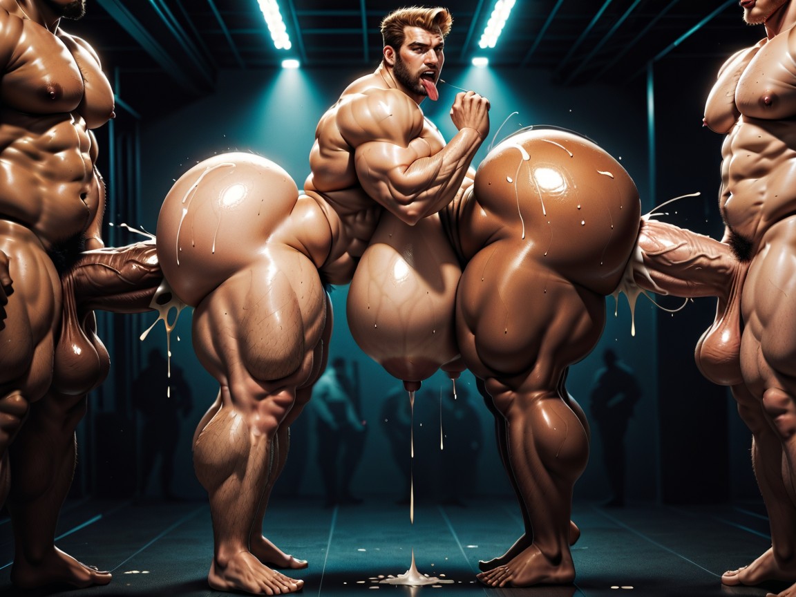 Sideburns, Extrêmement Lourd En Bas, Oiled Skin Porno IA Gay